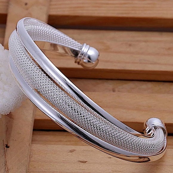 Sterling Silver Mesh Bangle Cuff Bracelet - Picture 1 of 12